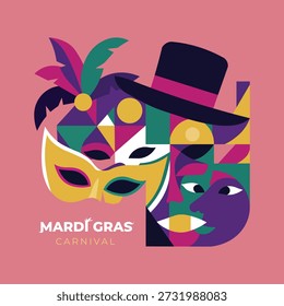2D Flat modern abstract art of Mardi Gras carnival vector illustration