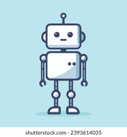 2d flat robot standing still color vector illustration icon simple element editable concept abstract doodle character for animation project cartoon robo metal man drawing chatbot customer service