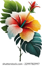 2d flache, einzelne tropische Blume, weißer Hintergrund keine Schattengrafik
