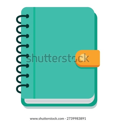 2D Flat Spiral Book Vector Illustration. Green notebook doodle, back to school, college, business, book icon, clipart
