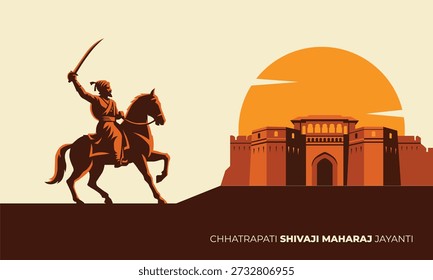 2d flat vector of Chhatrapati Shivaji Maharaj Jayanti illustration with fort