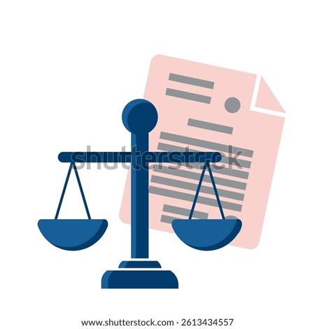 2d flat vector icon with scales and documents. legal, legal assistance. jurisprudence, judicial system.