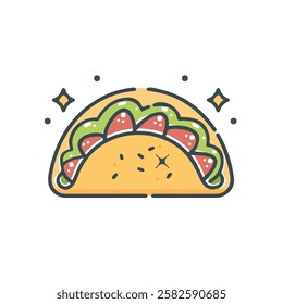 2D flat vector illustration beef taco icon isolated on a white background.