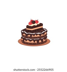 2D flat vector illustration chocolate cake icon isolated on a white background.