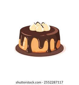 2D flat vector illustration chocolate cake icon isolated on a white background.