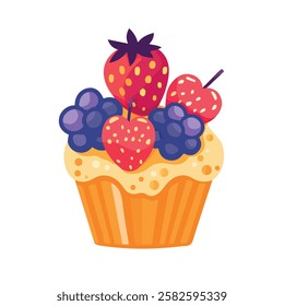 2D flat vector illustration muffin with berries icon isolated on a white background.