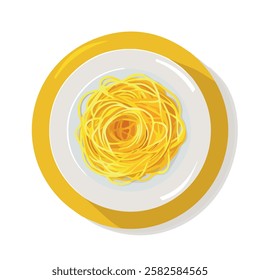 2D flat vector illustration spaghetti plate icon isolated on a white background.

