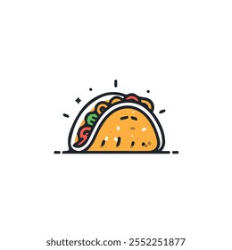 Ícone de taco de ilustração de vetor 2D plano isolado em um fundo branco.