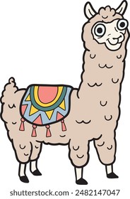 2D Fluffy Llama Cartoon Vector 
