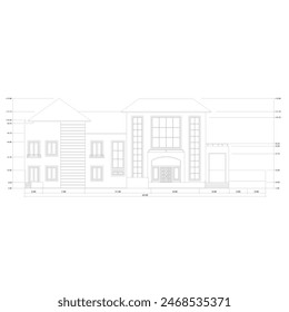 2d front view and elevation of a large and luxurious house