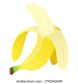 2D Fruit Cartoon Vector - Fresh Peel Ripe Banana Fruit Isolated On White Background