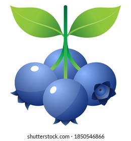 2D Fruit Cartoon Vector - Fresh Ripe Blueberry Fruit Front Isometric View Isolated On White Background