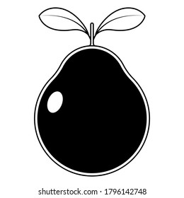 2D Fruit Vector - Black And White Pomelo Fruit Silhouette Isolated On White Background, Fruit Icon Illustration