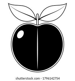 2D Fruit Vector - Black And White Plum Fruit Silhouette Isolated On White Background, Fruit Icon Illustration