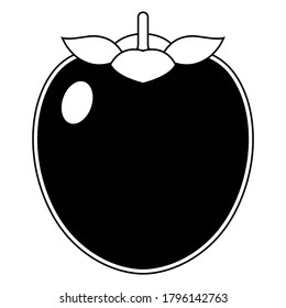 2D Fruit Vector - Black And White Hachiya Persimmon Fruit Silhouette Isolated On White Background, Fruit Icon Illustration