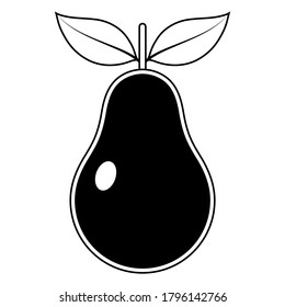 2D Fruit Vector - Black And White Pear Fruit Silhouette Isolated On White Background, Fruit Icon Illustration