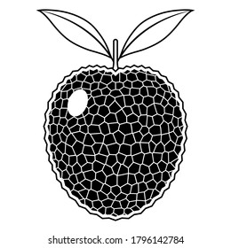 2D Fruit Vector - Black And White Lychee Fruit Silhouette Isolated On White Background, Fruit Icon Illustration