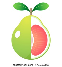Vector De Frutas 2D - Fruta De Pomelo Fresca Y Cortada En Medio Aislada Sobre Fondo Blanco