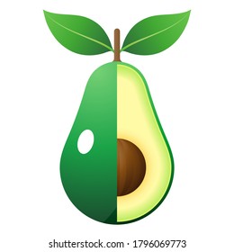 Vector De Frutas 2D - Fruta De Aguacate Fresco Y Cortado En Medio Aislado Sobre Fondo Blanco