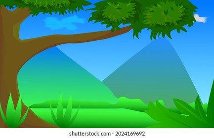 2d game background with ground, grass, sky, and clouds. suitable for game asset.
