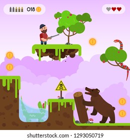 2d game. Hunter. Bear, crocodile, snake