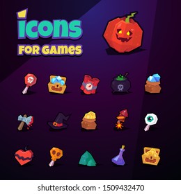 2d game icon set - halloween icons. Mobile Game Assets. Polygon set