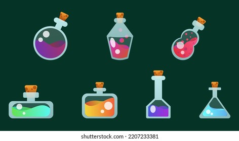 Juego 2D de botellas con pociones de diferentes colores