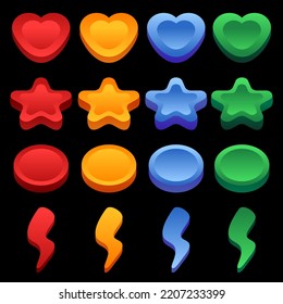 2d game set of elements, health, energy, level, star, coin