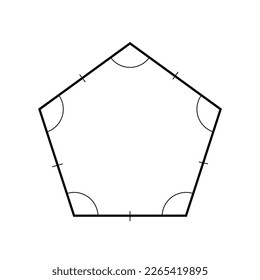 2D geometric shape of pentagon. Polygon pentagon shape in mathematics. Vector illustration isolated on white background.