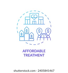 2D gradient affordable treatment icon, simple isolated vector, medical tourism thin line illustration.