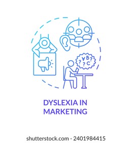 2D gradient blue icon dyslexia in marketing concept, simple isolated vector, dyslexia thin linear illustration