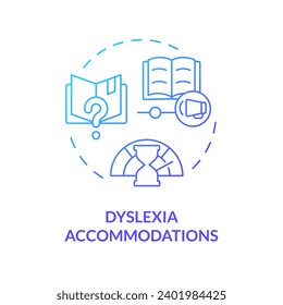 2D gradient blue icon dyslexia accomodations concept, simple isolated vector, dyslexia thin linear illustration