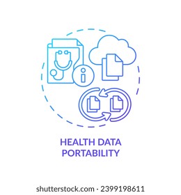 2D gradient blue icon health data portability concept, isolated vector, health interoperability resources thin line illustration.