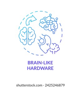 2D gradient brain like hardware icon, creative isolated vector, thin line blue illustration representing cognitive computing.