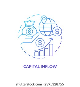 2D gradient capital inflow icon, isolated vector, foreign direct investment thin line illustration.