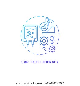 2D gradient CAR T-Cell therapy icon, simple isolated vector, thin line blue illustration representing cell therapy.