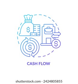 2D-Farbverlauf Cashflow-Symbol, einfacher isolierter Vektor, blaue dünne Linie-Illustration, die Cashflow-Management darstellt.