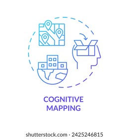 2D gradient cognitive mapping icon, creative isolated vector, thin line illustration representing environmental psychology.