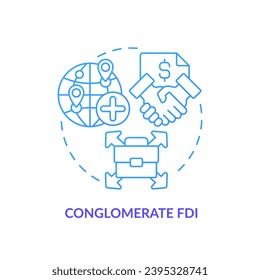 2D gradient conglomerate FDI icon, isolated vector, foreign direct investment thin line illustration.