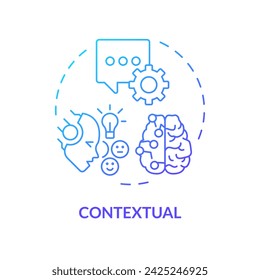 2D gradient contextual icon, creative isolated vector, thin line blue illustration representing cognitive computing.