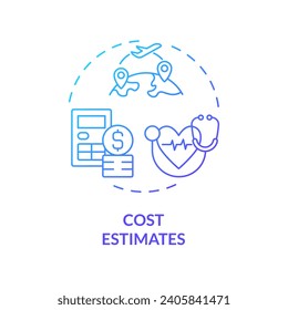 Icono de estimación de costos de gradiente 2D, vector aislado simple, ilustración de línea delgada del turismo médico.