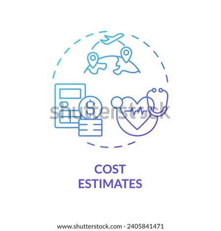 2D gradient cost estimates icon, simple isolated vector, medical tourism thin line illustration.