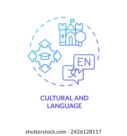 2D gradient cultural and language icon, creative isolated vector, thin line illustration representing extracurricular activities.