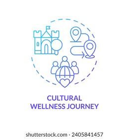 2D gradient cultural wellness journey icon, simple isolated vector, medical tourism thin line illustration.