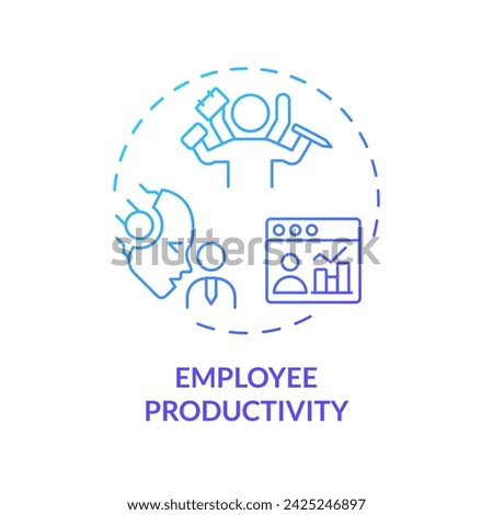 2D gradient employee productivity icon, creative isolated vector, thin line blue illustration representing cognitive computing.