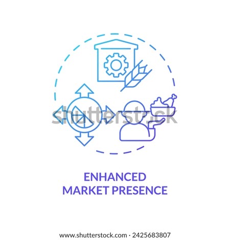 2D gradient enhanced market presence icon, creative isolated vector, thin line illustration representing agricultural clusters.