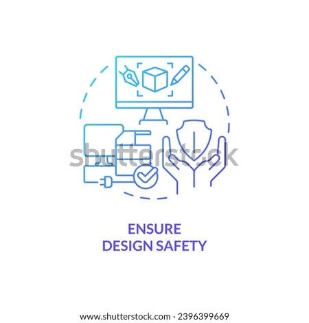2D gradient ensure design safety thin line icon concept, isolated vector, blue illustration representing product liability.