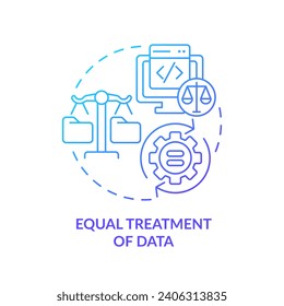 2D gradient equal treatment of data icon, simple isolated vector, cyber law thin line illustration.