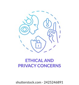 2D gradient ethical and privacy concerns icon, creative isolated vector, thin line blue illustration representing cognitive computing.