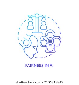 2D gradient fairness in AI icon, simple isolated vector, cyber law thin line illustration.